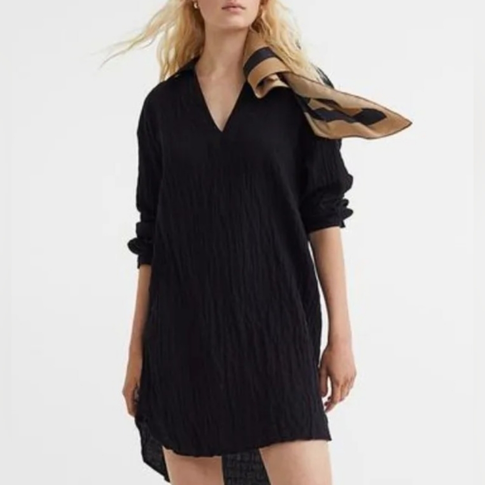 H&M Black Long Sleeve Collard Shirt Dress